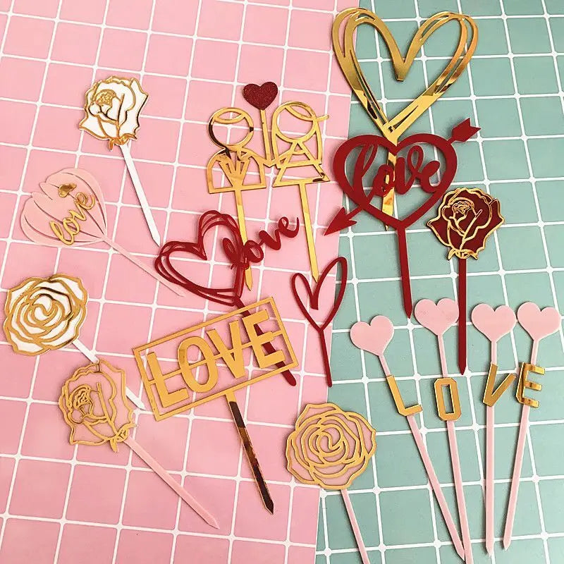 Wholesale Valentine Love Acrylic Cake Toppers Cake Decoration for Wedding Party Supplies Birthday
