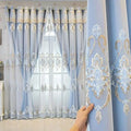 European Luxury Double Layer Jacquard Curtains with Floral Pattern Valances Grommet and Rope Format for Bedroom and Living Room