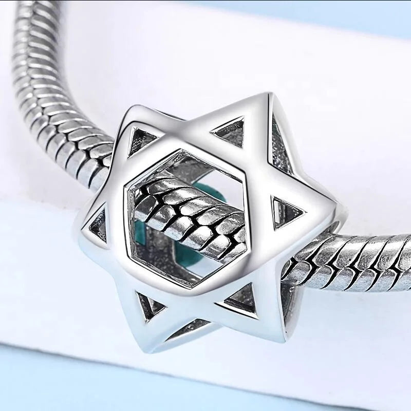 2022 New 925 Sterling Silver Star of David European Beads Charms for Bracelet Making