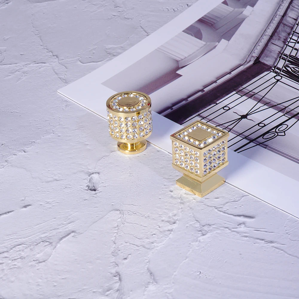 Luxury Crystal Diamond Drawer Knob Furniture Cabinet Poigne Tiroir Laiton Glas Gold Messing Griff Handles