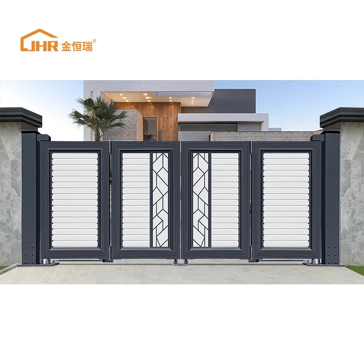 JHR Electric Folding Gate Aluminum Swing Bi Folding Gate Professional Factory Customized Metal Powder Coating Aluminum Alloy