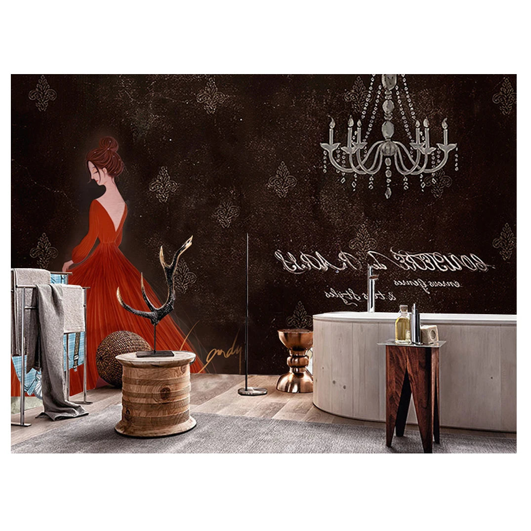 Hand-Painted 3D Wallpaper Personalized Fashion Wedding Dress Shop Clothing Store Decoration Background Seamless Non-Woven Fabric