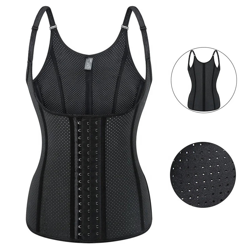 12 Steel Bone Black Girdle Wholesale Perforated and Breathable Private Label Underbust Corset Latex Waist Trainer