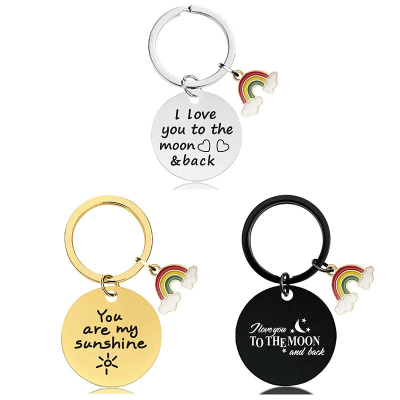 Stainless Steel You Are My Sunshine Love You to the Moon and Back Key Chain Mom Dad Mother Father Girlfriend Boyfriend Keychain