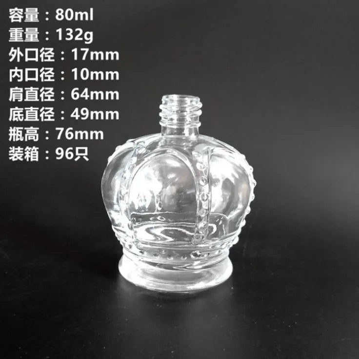Luxurious 80ml Round Crown Shape Transparent Glass Perfume Aromatherapy Bottle with Gold Sprayer Custom Logo Elegant Design