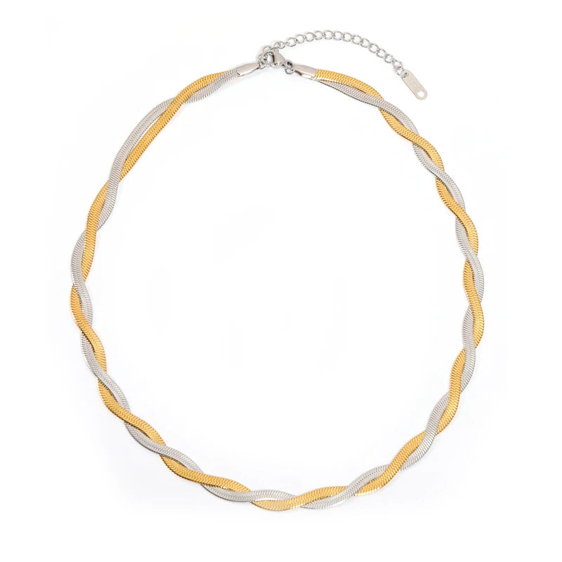 Joolim Jewelry 18K Gold & Silver Mixed Twisted   Herringbone Stainless Steel Necklace  Non Tarnish Waterproof Fashion Jewelry