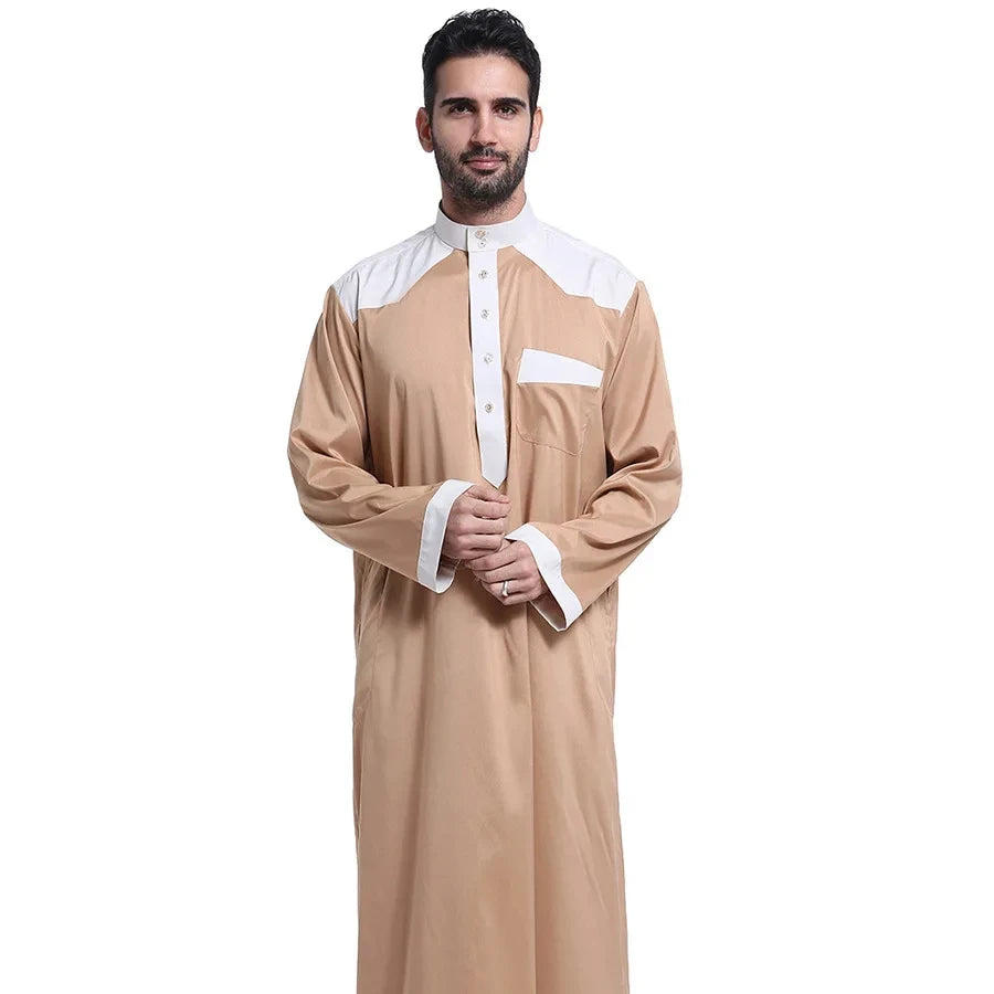 Wholesale XXL Saudi Arab Male Islamic Clothing Solid Color Abaya-Men's Casual Long Sleeve Traditional Thobe Digital Dress