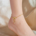 Meetyoo Wholesale Stainless Steel PVD 18K Gold Plated Anklet Simple Matte Butterfly Chain Tassel Accessories Round Zircon Chain