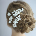 SLBRIDAL Handmade Rhinestone Pearls Porcelain Flower Alloy Bridal Hair Comb Wedding Headpieces Women Jewelry Hair Accessories