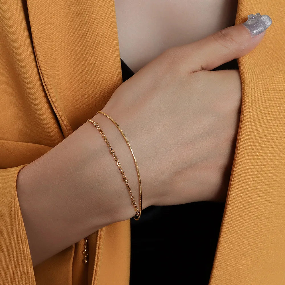Moge Sieraden Jewelry Vendors Layered Snake Bone Chain Beads Rose Gold Dainty Ladies Bracelets