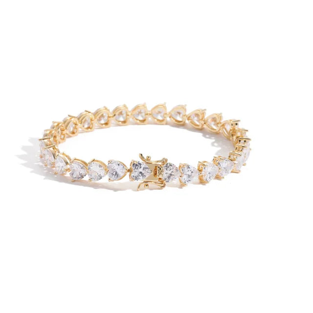 18K Gold Plated Cubic Zirconia Heart Tennis Bracelet for Women Men