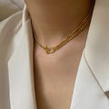 Double Layered Asymmetric Curb Cuban Link Chain Choker Necklace Hollow Circle Necklaces Minimalist 316L Stainless Steel Jewelry