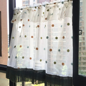 Grommet Short Curtain Valance Tier Kitchen Cafe Blue Dot Embroidery Delicate Short Roman Curtain Customized Color