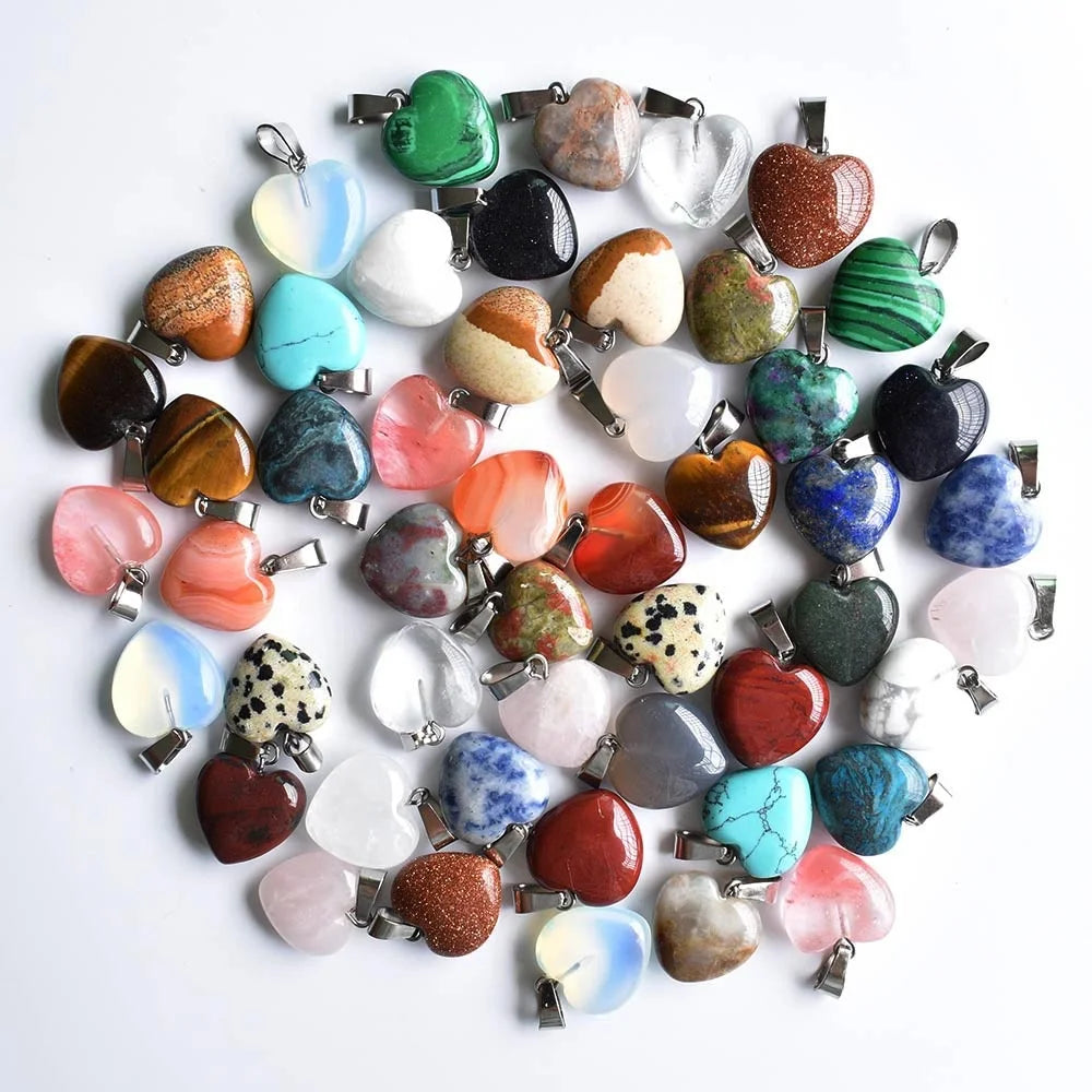 DIY Gemstone Pendants Natural Healing Crystal Stone Heart Shaped Pendant for Women Agate Pendant Necklace Accessories