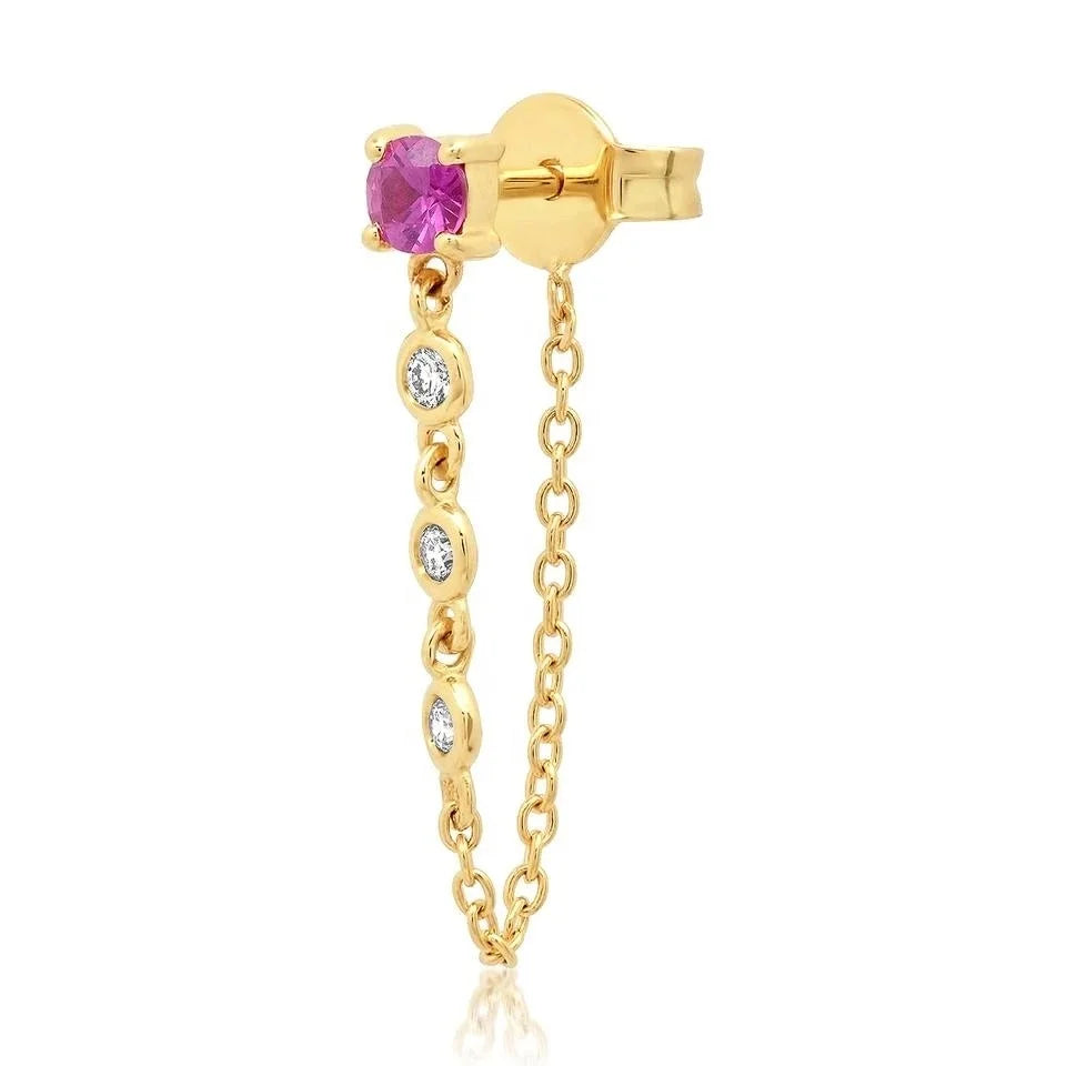 Alibabacom France S925 Sterling Silver Bezel CZ Chain Stud Earring