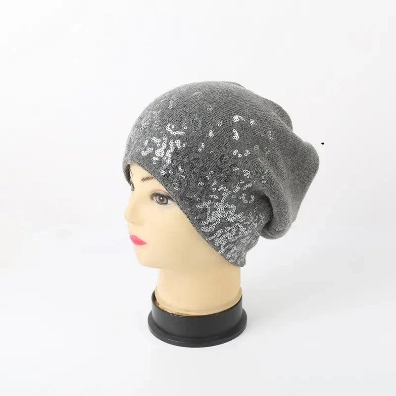 Custom Fashion Unisex Wool Sparkly Flashy Bling Cuffed Beanie Winter Knit Soft Stretchy Skull Cap Beach