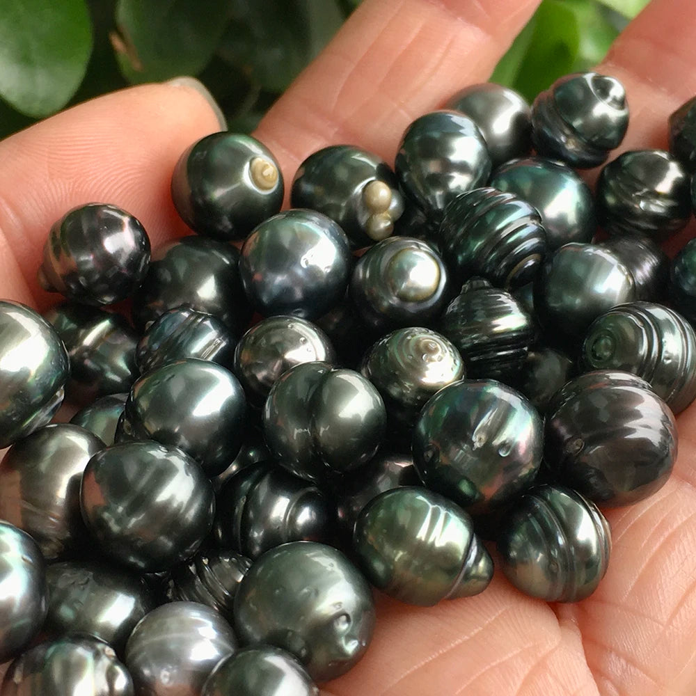 Wholesales DIY BEADS8-11 mm Good Luster a Baroque Nature Loose Tahitian Pearl With HalfOR No Holeblack Color