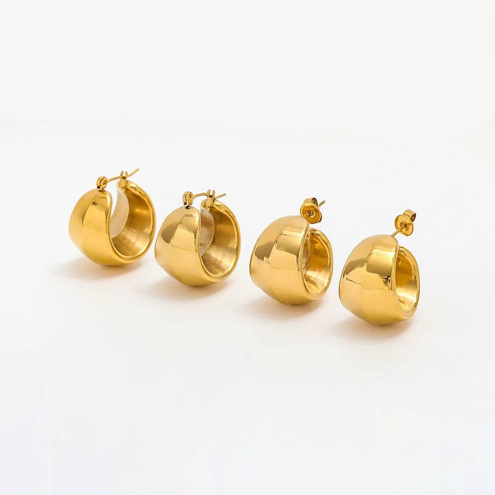 JOOLIM  High End 18K Gold Plated Hollow Band Chunky C Hoop Earrings Jewelry Stainless Steel Jewelry for Women