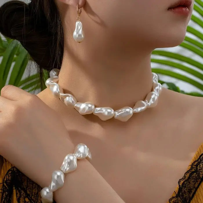 4 Piece Set Fashion Summer Bohemia Imitation Pearl Necklace Bracelet Earring Set Wedding Jewelry MegaBDM