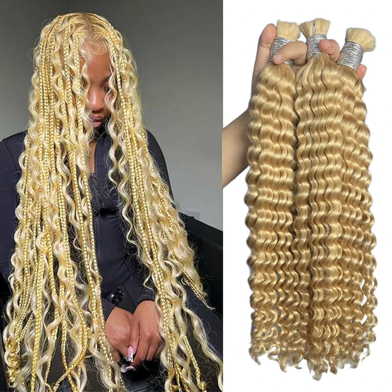 613 Bundles Human Hair for Braiding Deep Wave Brazilian Virgin Curly Remy Hair Extensions Blonde Bulk Hair for Boho Braids
