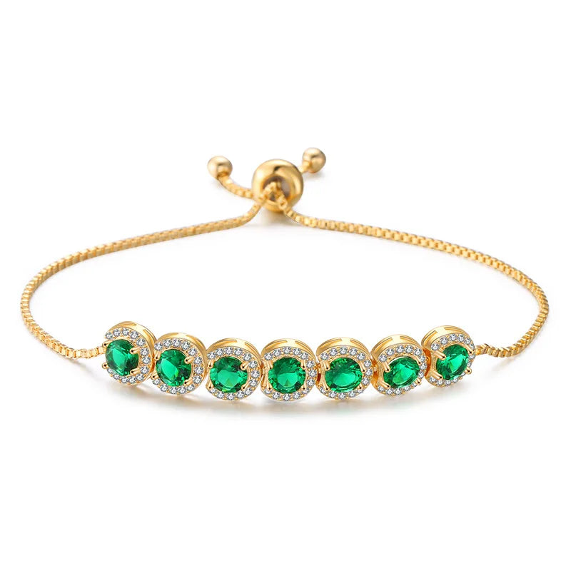 Fashion Classic Emerald Zircon Bracelet Plated 18K Gold Full Diamond Rhinestone Bracelet for Women