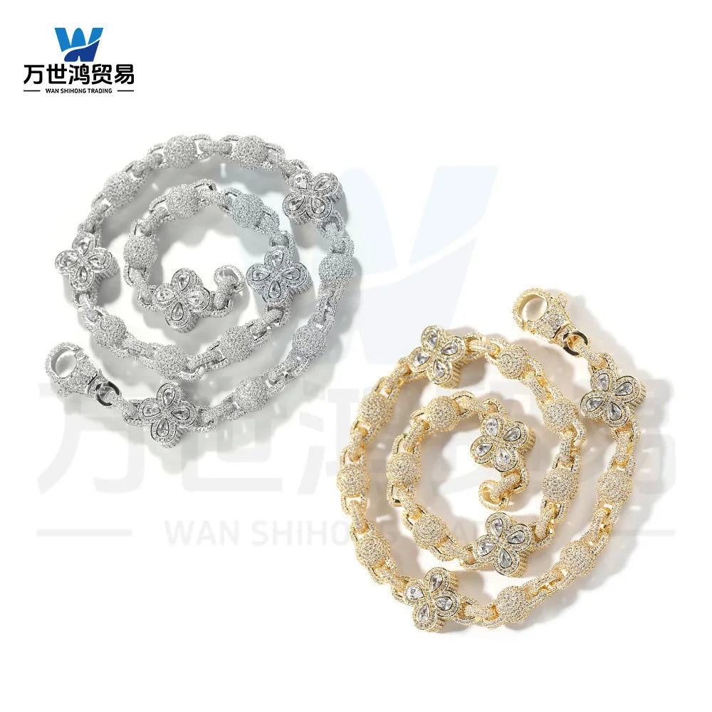 Hip-Hop Trendy Luxury Wallet Chain New Design Colorful Four-leaf Clover Crystal Beads Main Chain Brass Zircon Fashion Accessory