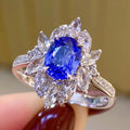 CAOSHI Luxury S925 Plated Oval Cut Blue Gemstone Side Stone Marquise Cut Crystal Flower Wedding Engagement Rings Jewelry Women