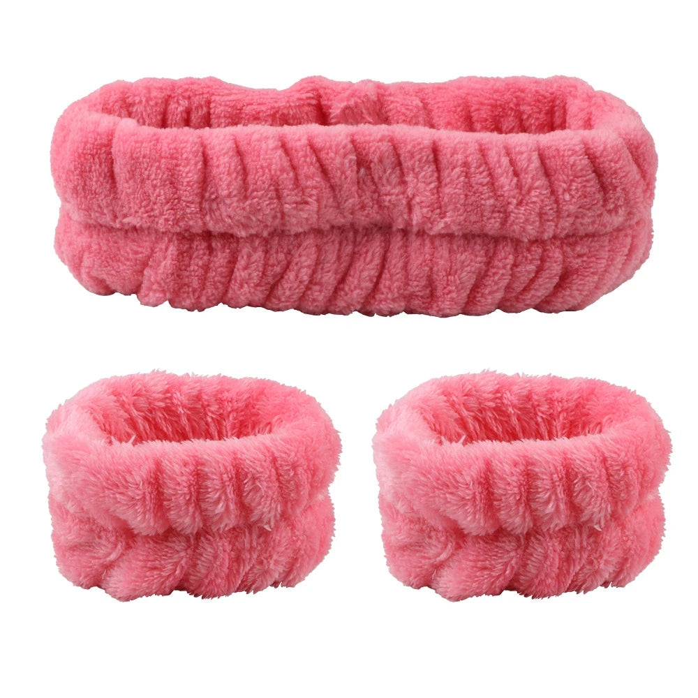 Face Skin Care Absorbent Makeup Headbands Wristbands Kit Black Fluffy Simple Microfiber Face Spa Headband Wrist Wash Band Sets
