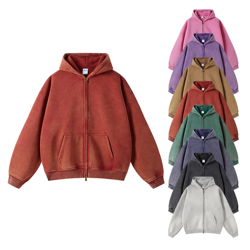High Quality Zip up Hoodie Couples Colorful Batik Cotton Fleeced Boxy Zip up Hoodie Custom Logo Cropped Zip up Hoodie Men