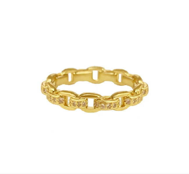 Modern Curb Link Chain 18K Gold Delicate Individual Super Fairy 925 Sterling Silver Ring Fine Eternity Band Rings
