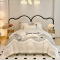 High-end White Duvet Cover 100% Cotton Pillowcases king Size Quilt Cover Embroidery Bedding Set