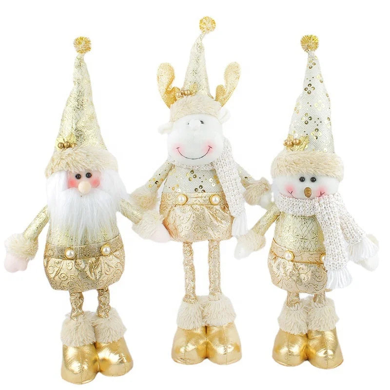 Cross-border Santa Claus Snowman Christmas Telescopic Figure Gold Xmas Standing Doll Decoration Props