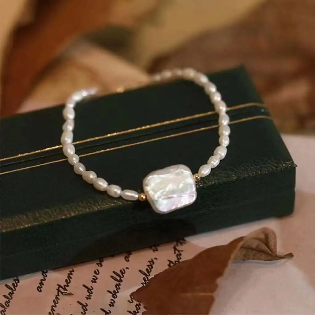 Unique American Freshwater Baroque & Rice Pearl Square Bracelet with 16+3 Cm Length 4-5 Mm Gold Plated Trendy AAA Grade Women's