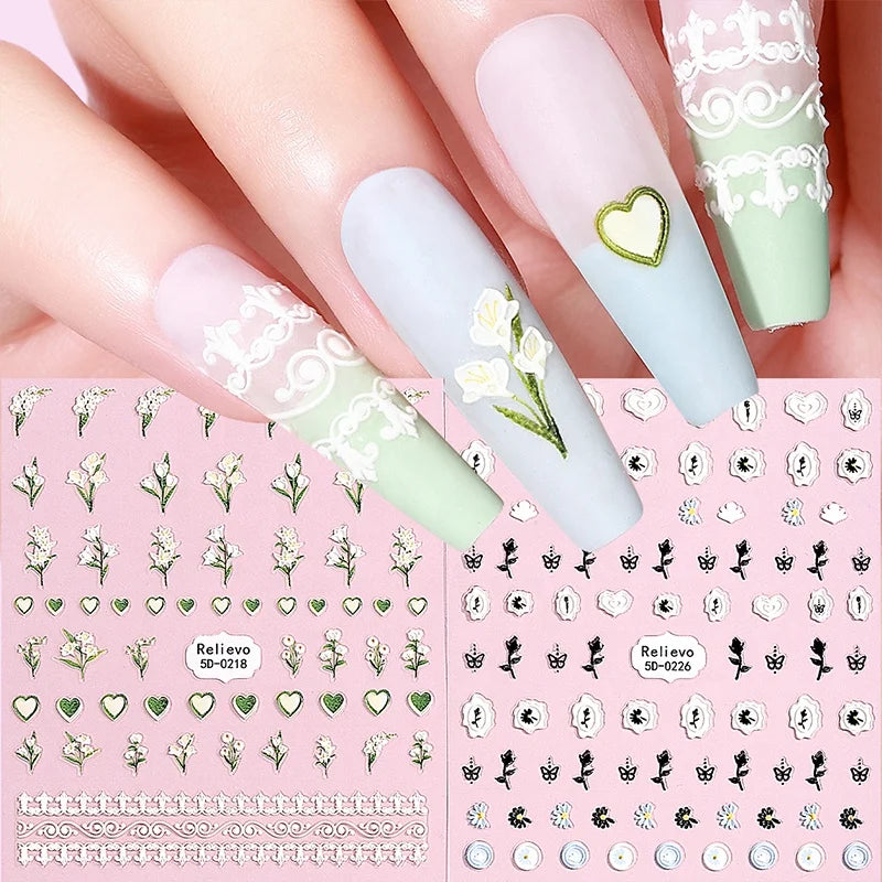 Best-selling Autumn Heart Waterproof Mix Color & Designs 5D Nail Polish Art Self-Adhesive BPA Free Non-Toxic Stickers