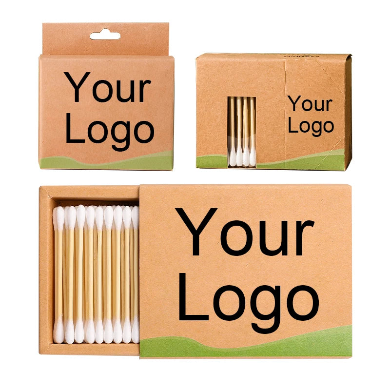 Disposable Ear Cleaning Eco-friendly Bamboo Cotton Buds 100 Pieces Bamboo Stick Cotton Bud With Kraft Paper Drawer Box Package