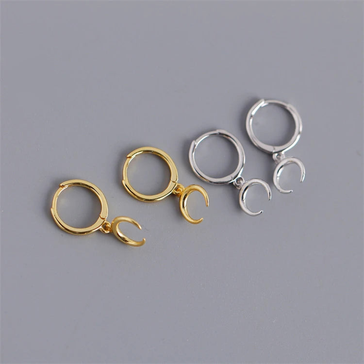 Simple Trendy Geometric Moon Crescent Pendant Hoop Earrings 18k Gold 925 Sterling Silver Fashion Huggie Hoop Earring Women