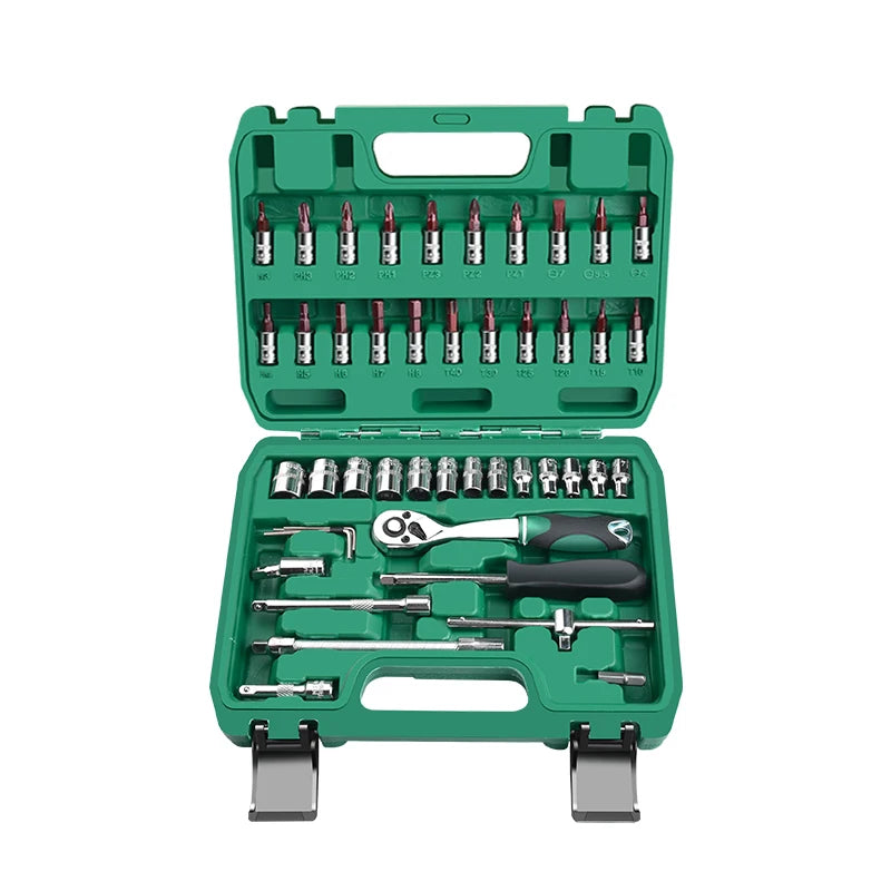 46Pcs Multifunctional Car Repair Tool Socket Wrench Box Set 72 Tooth Cr-V Socket Ratchet Kit with OEM Support