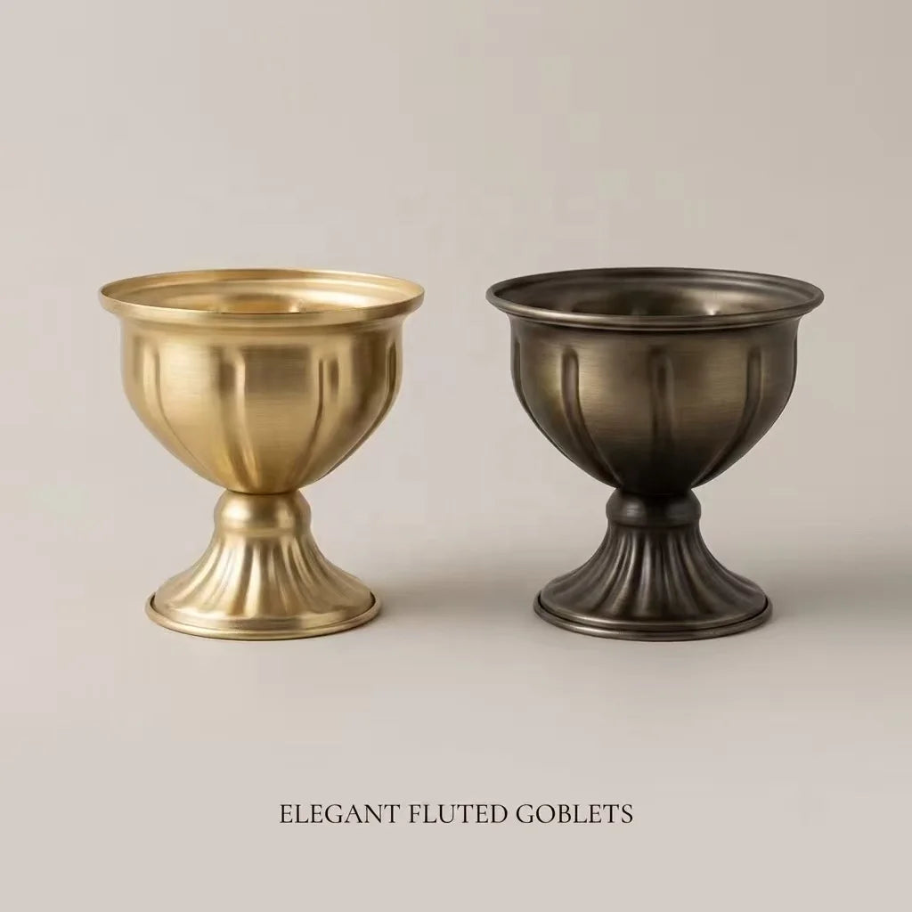 European Vintage Gold Metal Urn Flower Pot Luxury Wedding Table Centerpiece Decorative Iron Pedestal Bowl Vase for Party Decor