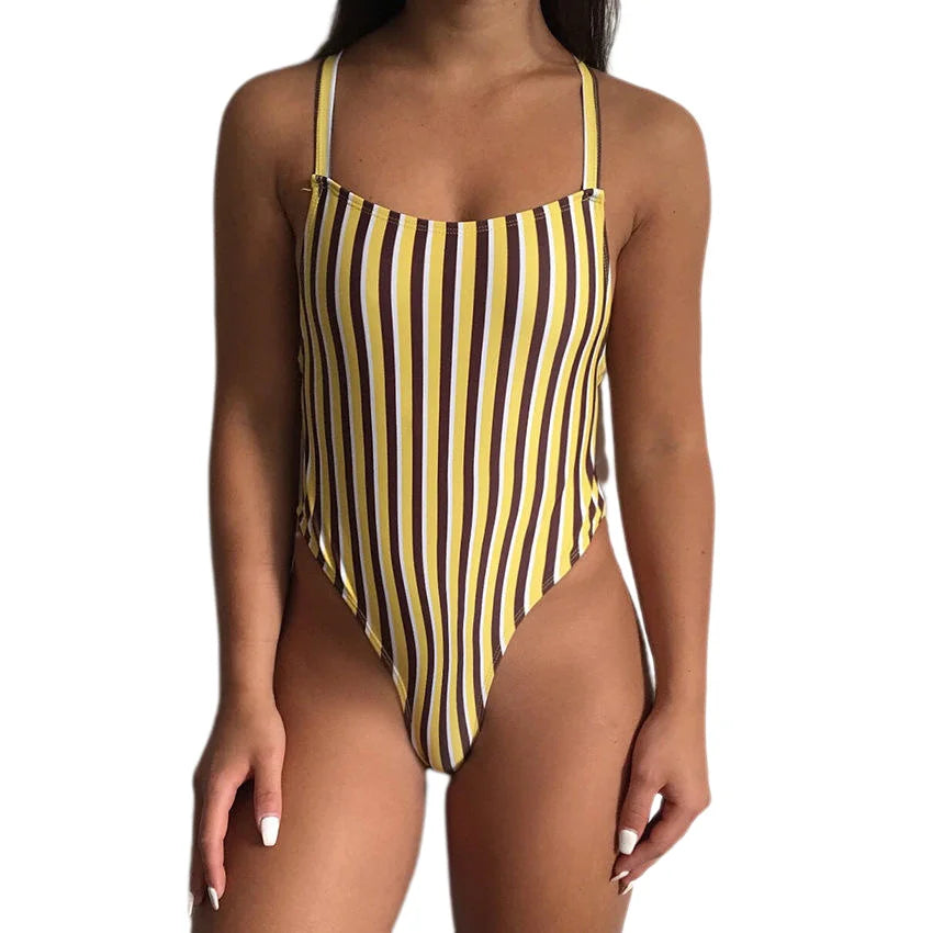 Custom Logo Women's Swimwear Bikini Stripe One Piece Swimsuit Swimsuit Beachwear for Women