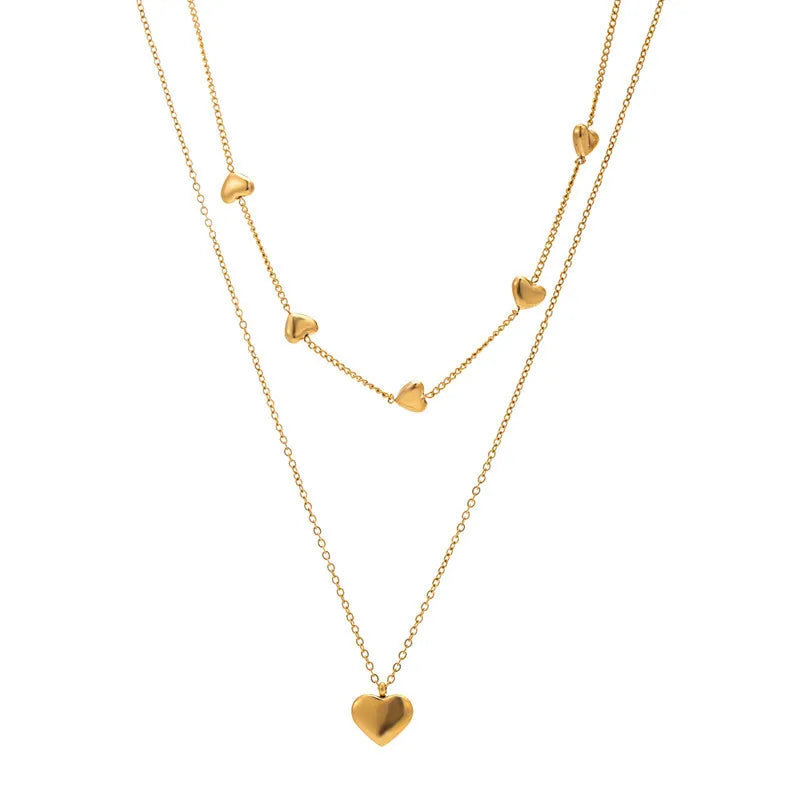 Double Layer Tassel Necklace Simple Heart Necklace Stainless Steel Pendant Necklace for Women