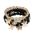 Bohemian Style 4pcs Set Classic Multilayer Gold Plated Butterfly Charm Beaded Bracelets Fashionable Jewelry for Women Zinc Alloy