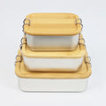 Eco Friendly Leakproof Metal Food Containers Stainless Steel Bamboo Lid Bento Lunch Box  With Buckle