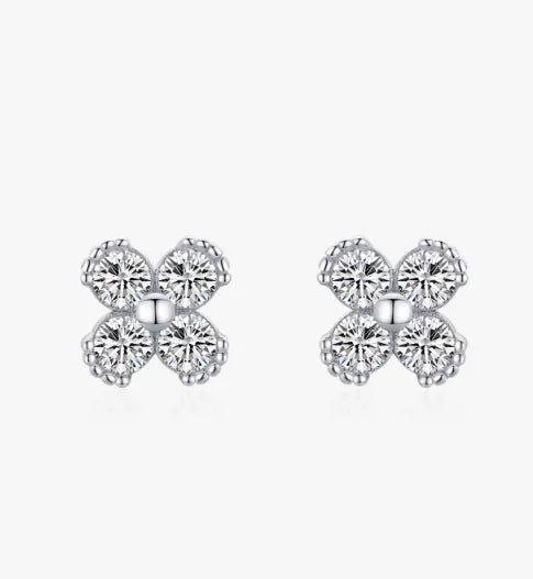 Ailmay Genuine 925 Sterling Silver Fine Cubic Zirconia Four-leaf Clover Simple Stud Earrings for Women Sterling Silver Jewelry