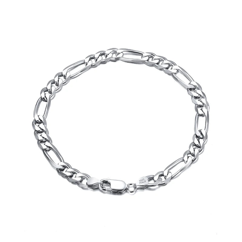 RINNTIN SB66 Fashion Jewelry 925 Sterling Silver 5.0mm Diamond-Cut Figaro Chain Bracelet for Women Men