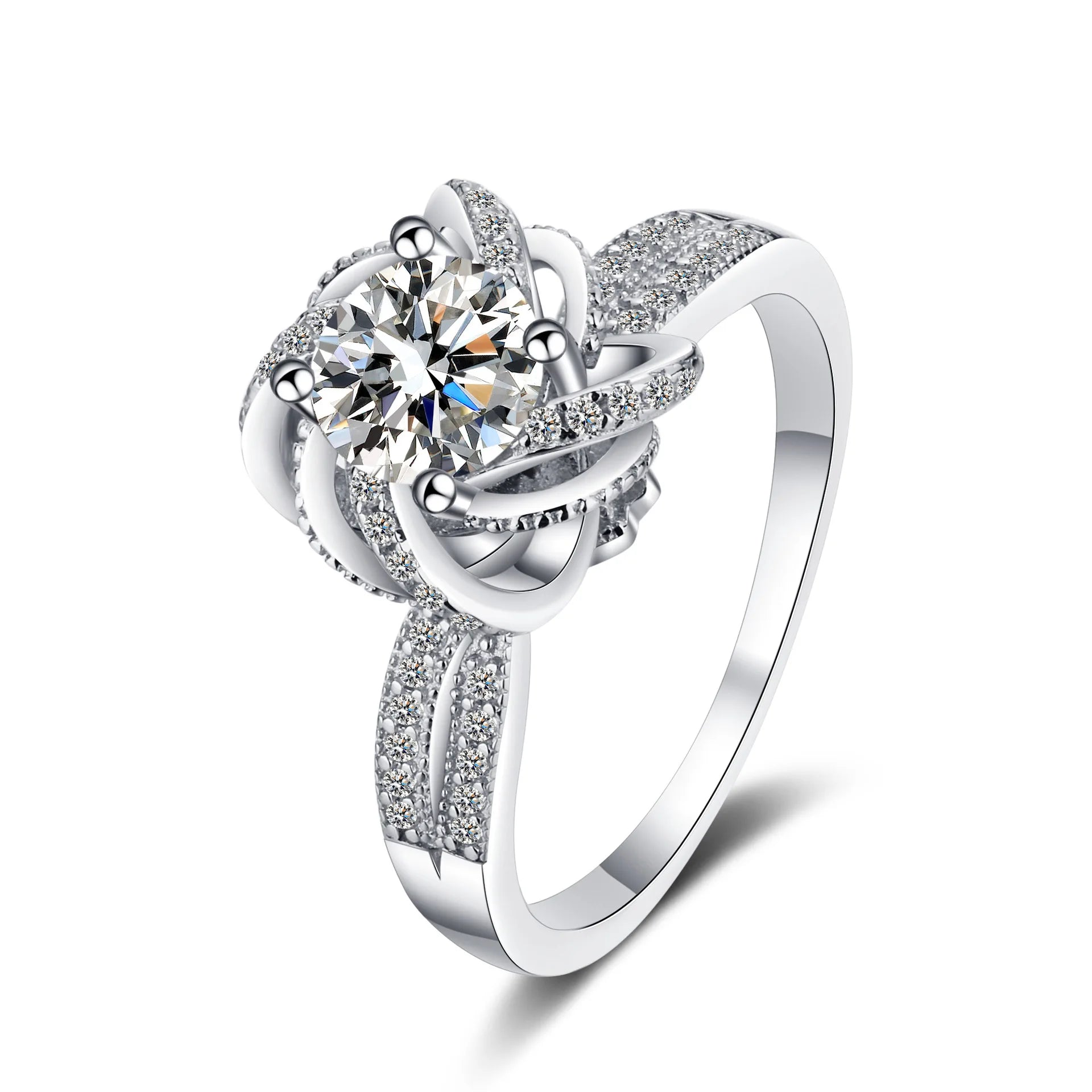 Wholesale Price 925 Sterling Silver Platinum Plated Original 2 Carat Brilliant Cut Diamond Sparkling D Color Moissanite Ring