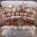 Women Jewelry Peace Natural Gemstone Bead Bracelet Set Horsehair Metal Star Open Cuff Bangle Druzy Elastic Stack Bracelet Set