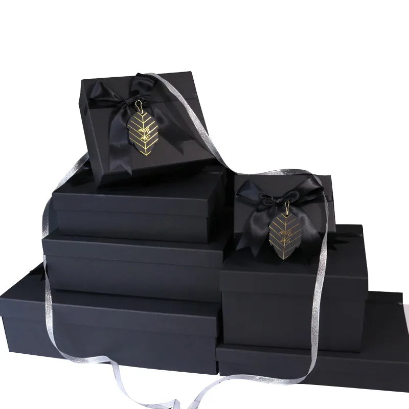 Hot Fancy Carton Black Rigid Flat Luxury Folding Storage Pink Gift Box with Ribbon
