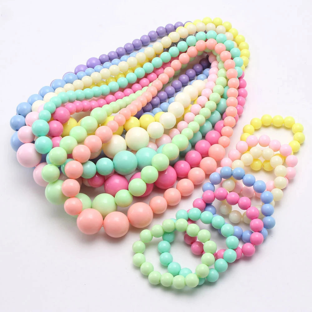 Hot Sale Children's Cute Beaded Necklace and Bracelet Set with Candy Color Plastic Resin Beads for Party Engagement Anniversary