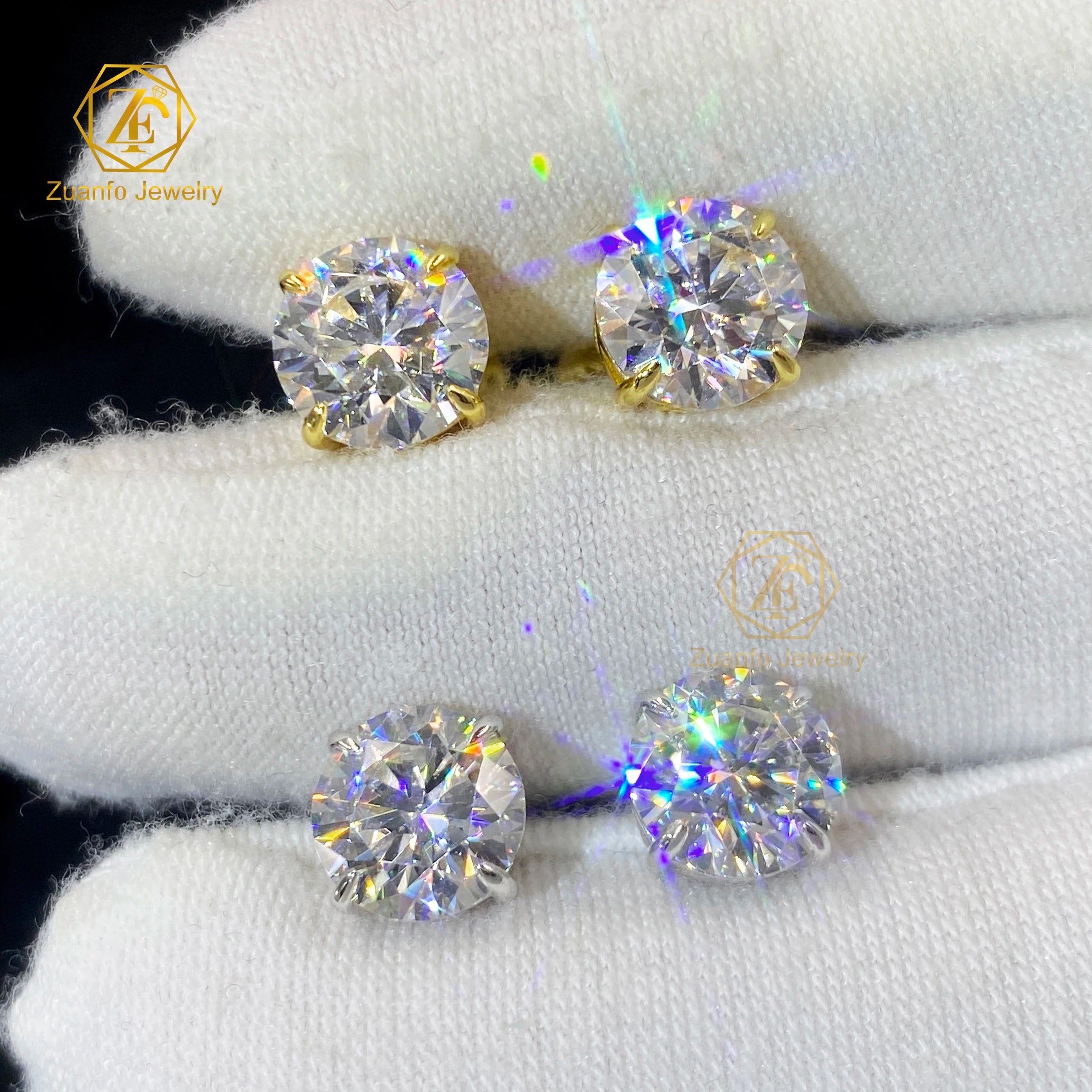 Vintage GRA 1ct-4ct Per Pair Moissanite Pass Test Stud Earrings Screw Back 4 Prong Setting Silver Screw Earrings