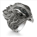 Fashion Punk Men's Domineering Chunky Heavy Band Rings Personalized Vintage Antique Silver Lifelike Eagle Rings for Men